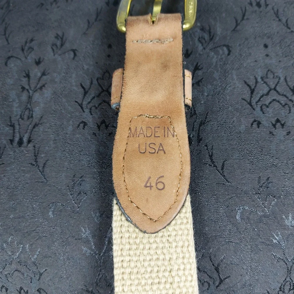 World Wide Sportsman Buck Leather Belt Sz 46 Bronze Fish Medallion Brass Buckle